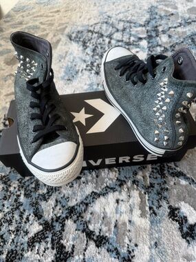 Converse High Top Sneakers with Stud Detailing - Gray leather